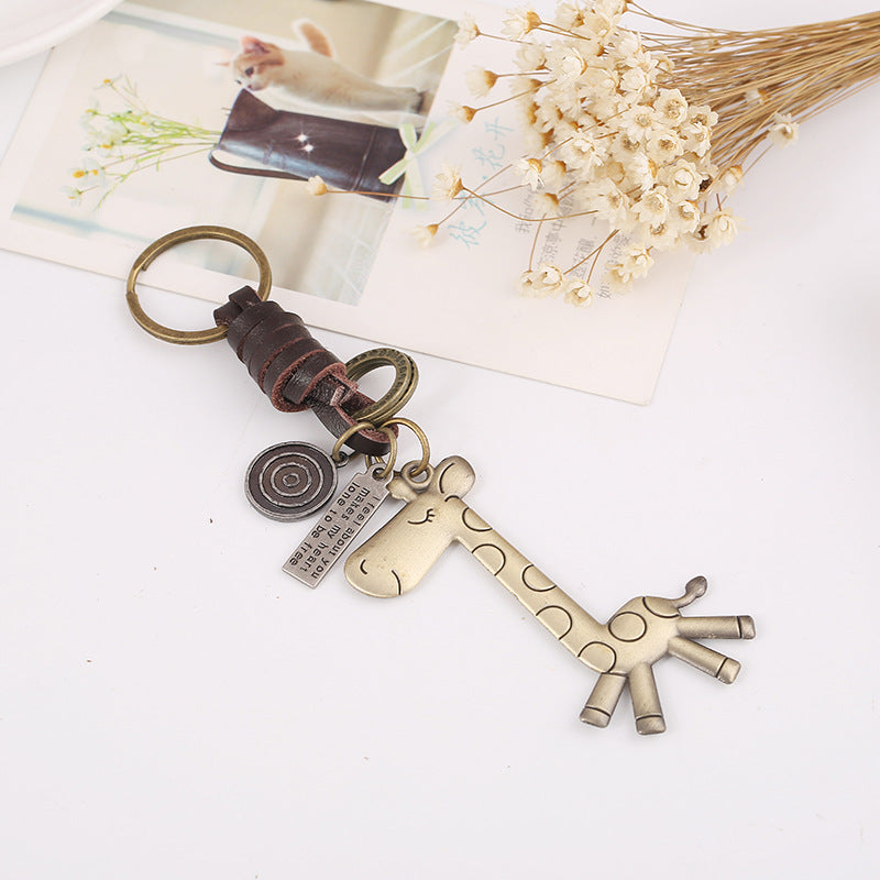 Wholesale Retro Giraffe Cowhide Leather Keychain